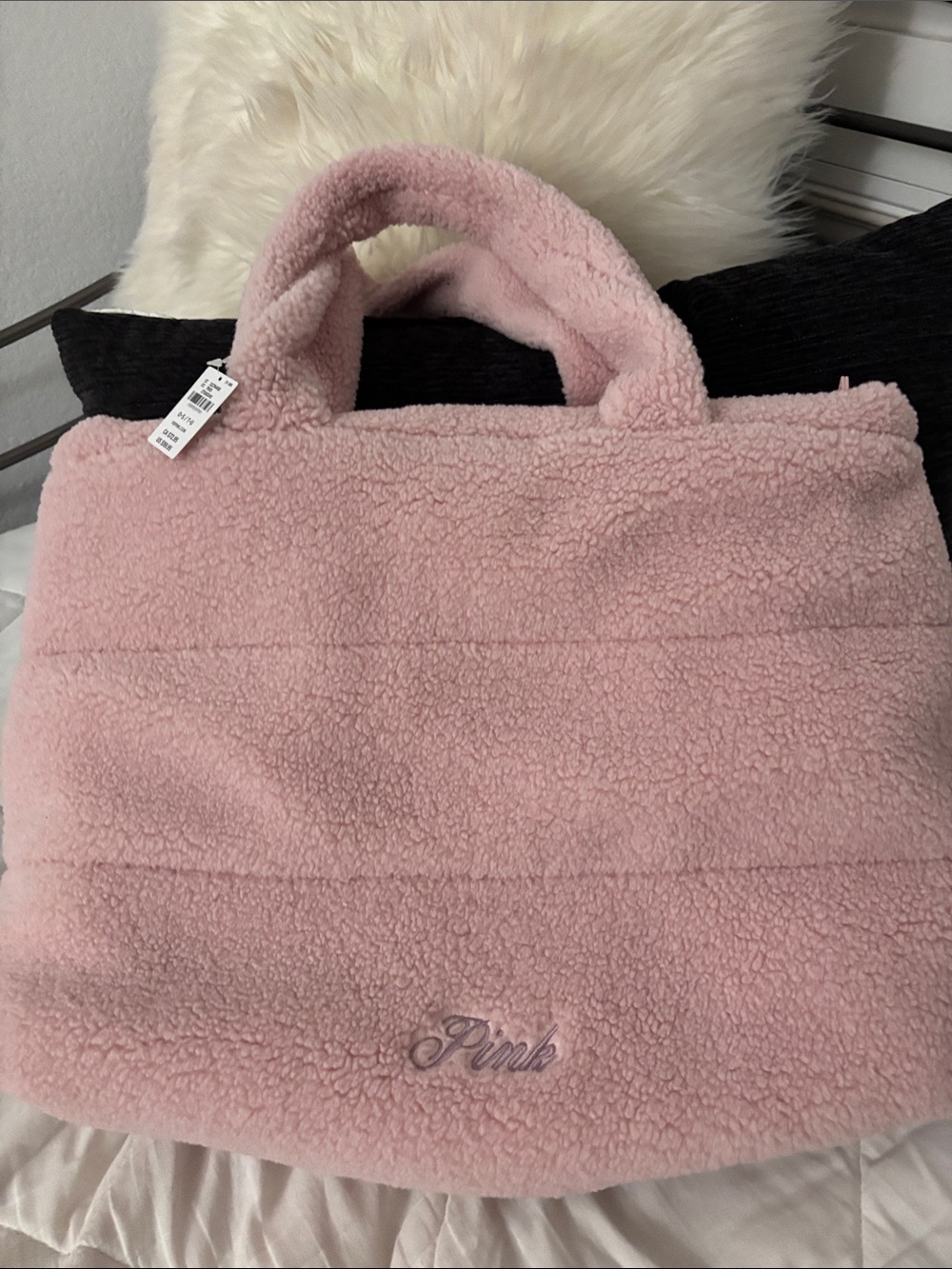 PINK Victoria's Secret Soft Sherpa Tote Bag in Light Pink